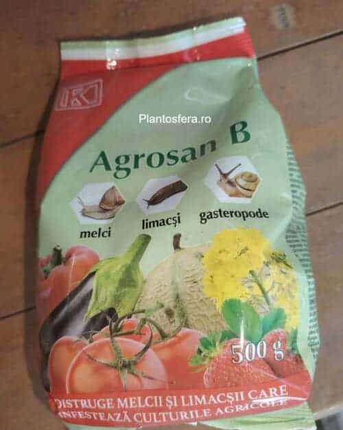 Ambalaj Agrosan B momeală granulată sub formă de bobițe albastre pentru combaterea melcilor