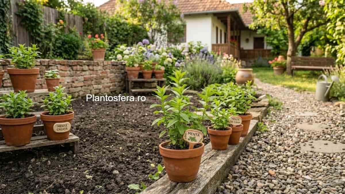 O tufă de mentă verde și bogată crescută într-un ghiveci pe pervazul unei ferestre luminate de soare