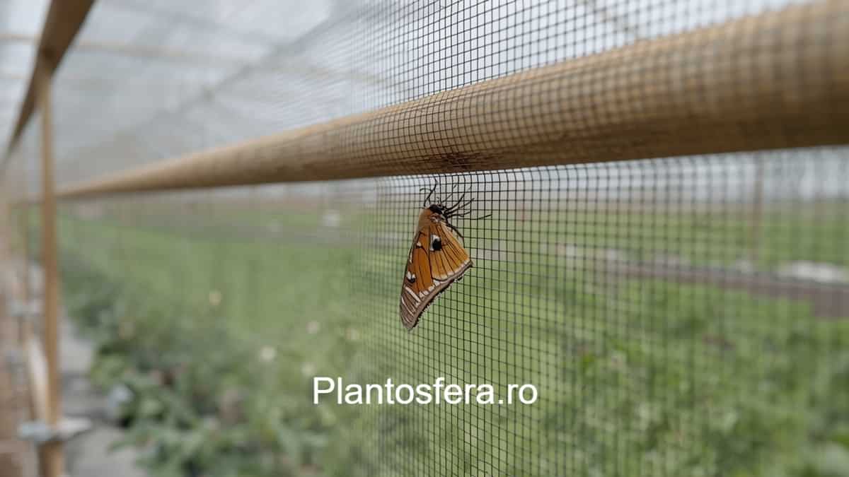 Solar de legume protejat integral cu plasă specială anti-insecte albă pentru prevenirea atacului de Tuta absoluta.