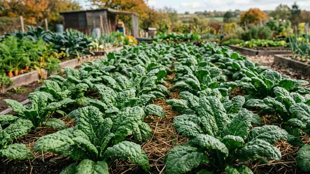 Frunze proaspete de spanac Matador în grădină, gata pentru recoltare, cu textură verde intensă