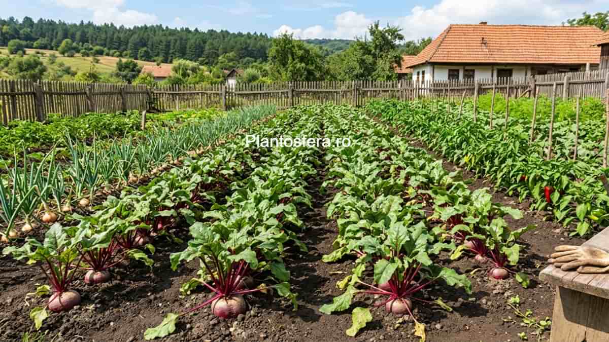Recoltă bogată de sfeclă roșie Detroit 2 cu rădăcini rotunde și sănătoase, gata pentru a fi pusă în varza murată.